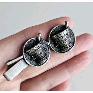 Vintage Pharmacist Tie Bar & Single Cufflink Set RX Apothecary Mortar Pestle